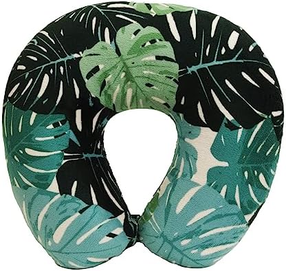 Wolf Essentials Cozy Microfiber Neck Pillow with Monstera Leaf Design