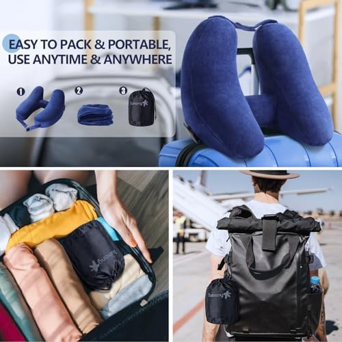 Sunany Inflatable Travel Neck Pillow with Soft Velour Cover