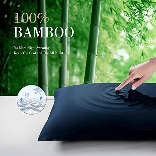WISHSMILE Cooling Pillowcases King Set of 2 Navy Blue 20x36 Inches