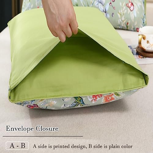 WINLIFE Queen Pillowcases 2 Pack Sage Green Garden Floral Butterflies Printed