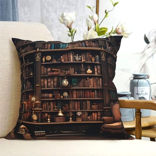 Ogniwo Library Bookshelf Throw Pillow 12x12 Inch
