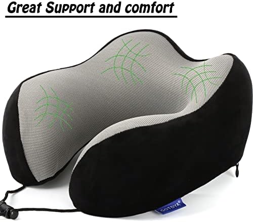 GOTDYA Travel Pillow with Memory Foam Support - Black