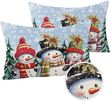 Waterproof Pillow Protector 2 Pack Snowman Snowflake Christmas