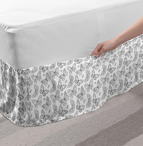 Ambesonne Animals Bedskirt with Butterflies and Flies Design TwinTwin XL Charcoal Grey