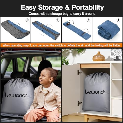 Lewondr Queen Air Mattress with Built in Pump Blue 661lb MAX