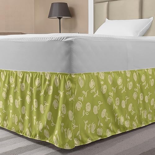 Ambesonne Floral Bedskirt Romantic Roses Pattern TwinTwin XL Khaki Pale Yellow