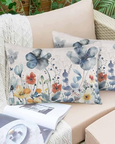Waterproof Pillow Protector 2 Pack - Blue Wildflower Design 1