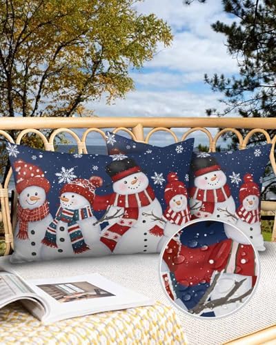 Waterproof Pillow Protector 2 Pack - Navy Blue Christmas Snowman Design