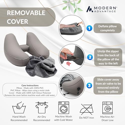 Modern Advantage Inflatable Hooded Travel Pillow Grey