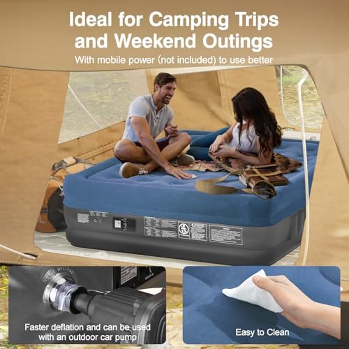 Lewondr Queen Air Mattress with Built in Pump Blue 661lb MAX