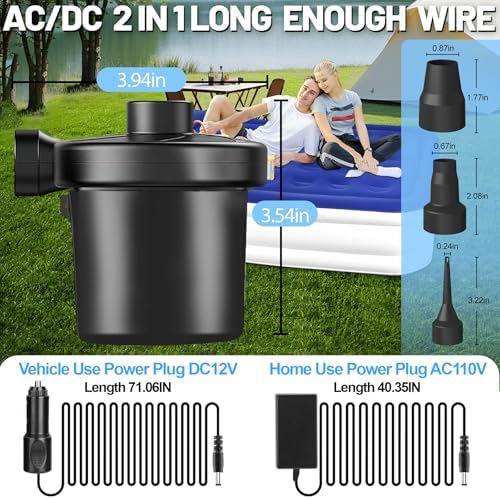 AearKing Electric Air Mattress Pump with 3 Nozzles