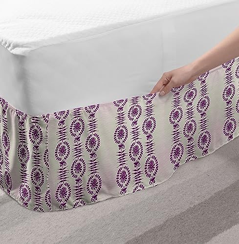 Ambesonne Floral Elastic Bed Skirt Pale Taupe Purple 1