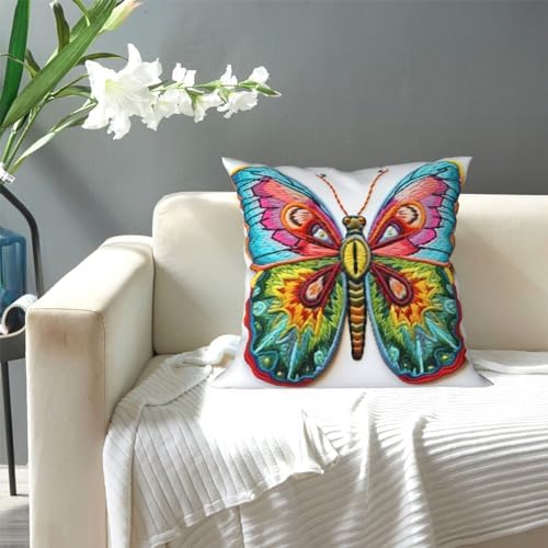 Ogniwo Embroidery Butterfly Throw Pillow Soft 12x12 Inch Cushion Case