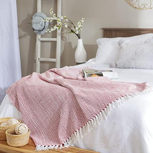 DII Herringbone Striped Cotton Throw Blanket 50x60 Barn Red
