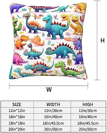 Ogniwo Colorful Cartoon Dinosaur Throw Pillow 12x12 Inch
