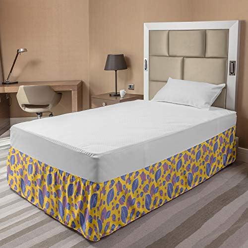 Ambesonne Botanic Bedskirt Pastel Leaves Autumn Design TwinXL Mustard Ceil Blue
