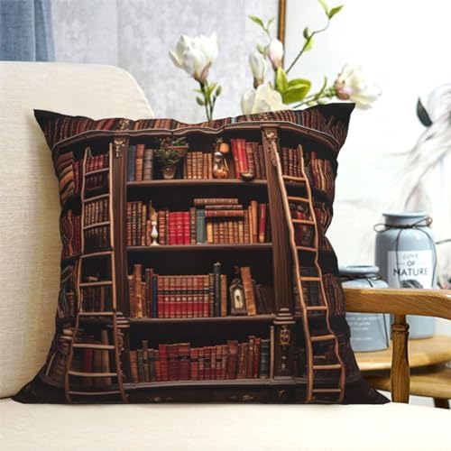 Ogniwo Library Bookshelf Throw Pillow 12x12 Inch Soft Square Cushion Case