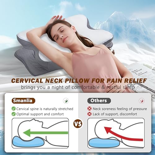 Smanlia Cervical Neck Pillow with Memory Foam and Pillowcase