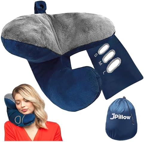 J-Pillow Travel Pillow for Airplanes with Anti-Slip Scarf