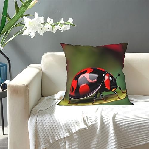 Red Ladybug Dasisy Throw Pillow 12x12 Inch