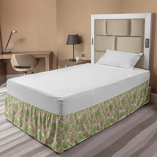 Ambesonne Plants Bedskirt - Sepia Green TwinTwin XL