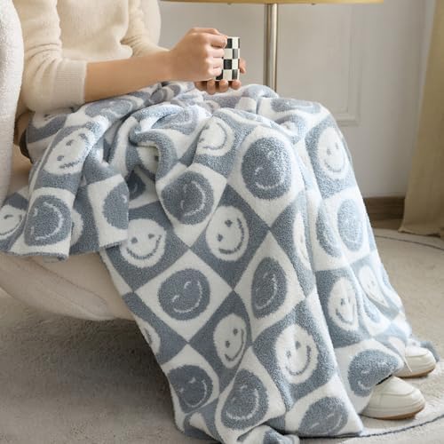 VBC Baby Throw Blankets with Smiley Faces Checkered Reversible Soft Cozy Warm Blanket