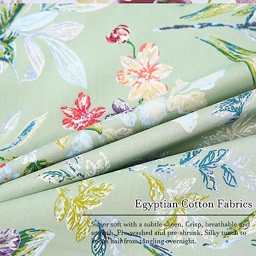 WINLIFE Queen Pillowcases 2 Pack Sage Green Garden Floral Butterflies Printed