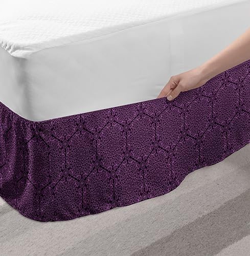 Ambesonne Abstract Art Bedskirt with Floral Pattern Pale Eggplant Plum White