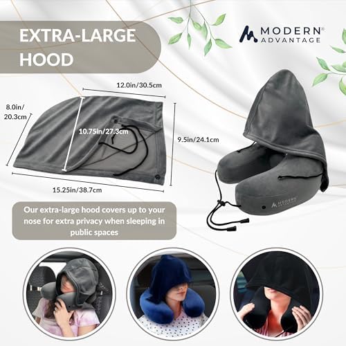 Modern Advantage Inflatable Hooded Travel Pillow Grey