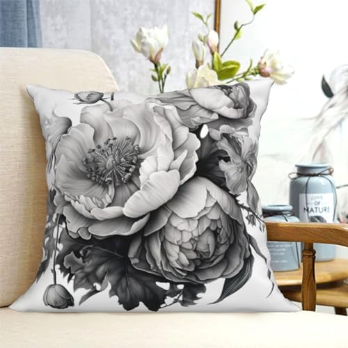 Floral Graphite Throw Pillow 12x12 Inch