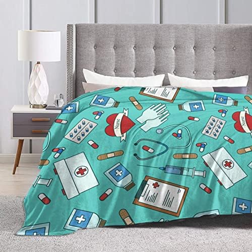 Nurse Medical Theme Blanket for Women - Ultra Plush Flannel Throw 50x40