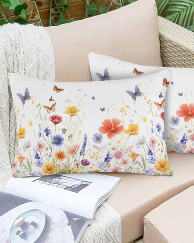 Waterproof Pillow Protector 2 Pack with Zipper Wildflower Design