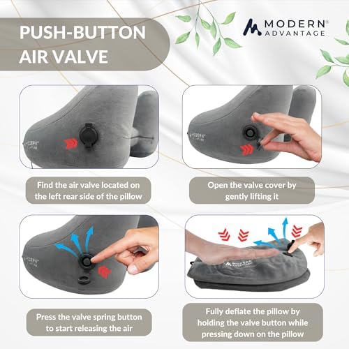 Modern Advantage Inflatable Hooded Travel Pillow Grey
