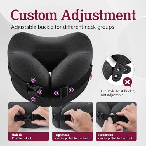 Travel Neck Pillow with Vacuum Memory Foam and Chin Support Black