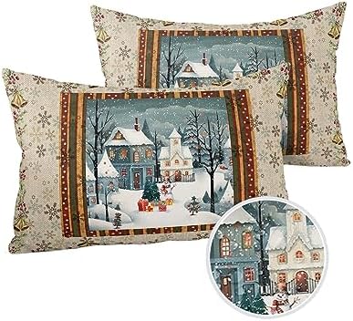 Waterproof Pillow Protector 2 Pack Zipper Snowman Plaid 12x20 Inch