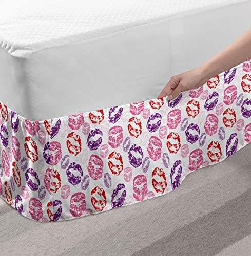 Ambesonne Kissing Bedskirt with Multicolor Lipstick Pattern