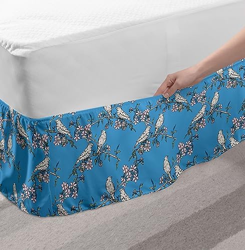 Ambesonne Birds Bedskirt - Cherry Blossom Spring Decor