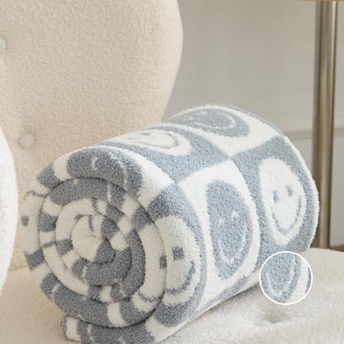 VBC Baby Throw Blankets with Smiley Faces Checkered Reversible Soft Cozy Warm Blanket