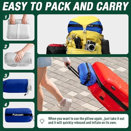 Fulocean Cooling Memory Foam Travel Camping Pillow with Washable Cover