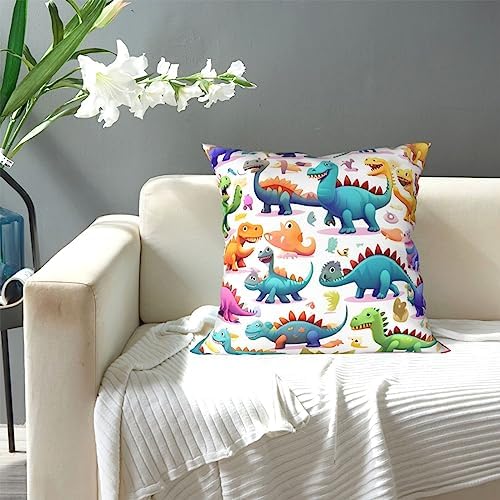 Ogniwo Colorful Cartoon Dinosaur Throw Pillow 12x12 Inch