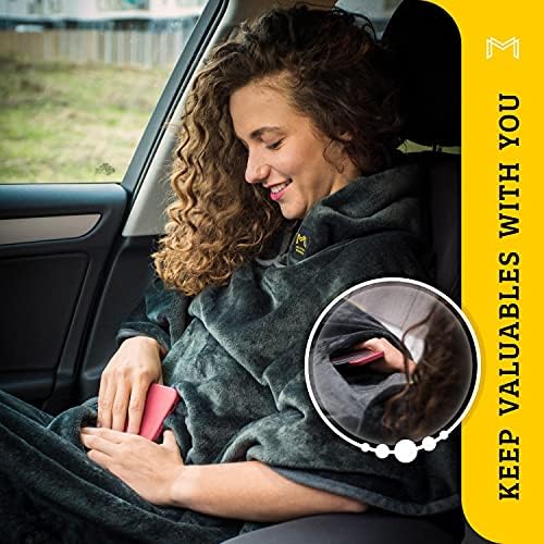 MasterManner Travel Blanket with Hoodie - 2in1 Airplane Pillow Blanket