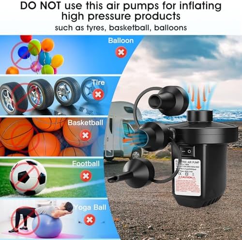Electric Air Pump for Inflatables - 3 Nozzles 5Kpa Quick FillDeflate