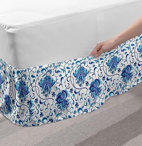 Ambesonne Botany Bed Skirt TwinTwin XL Blue and Indigo
