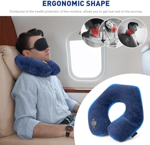 Rewondah Inflatable Travel Pillow with Soft Velour Cover