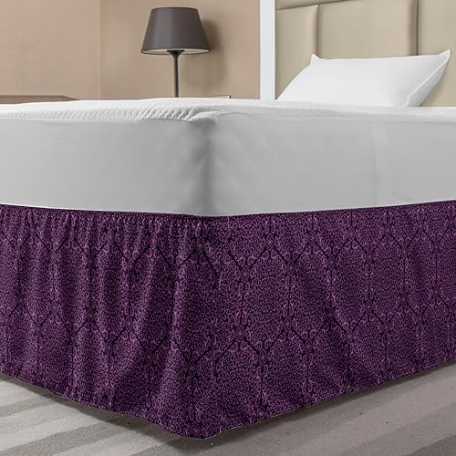 Ambesonne Abstract Art Bedskirt with Floral Pattern Pale Eggplant Plum White