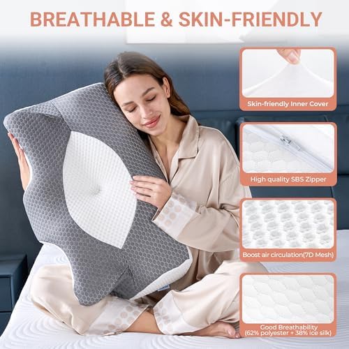 Elviros Cervical Foam Pillow for Neck Shoulder Pain Medium Firm Support