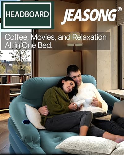 JEASONG Premium Queen Air Mattress with Built-in Pump and Headboard