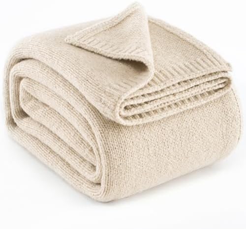 Carriediosa Wool Blend Knit Throw Blanket 50x60 Light Beige