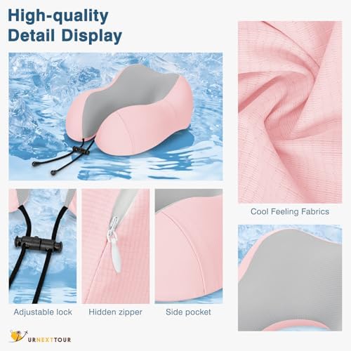 Urnexttour Travel Pillow Set with Eye Mask and Earplugs Cooling Pink