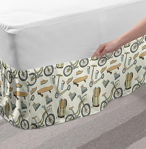 Ambesonne Hipster Elastic Bed Skirt - TwinTwin XL Tan Slate Blue 1